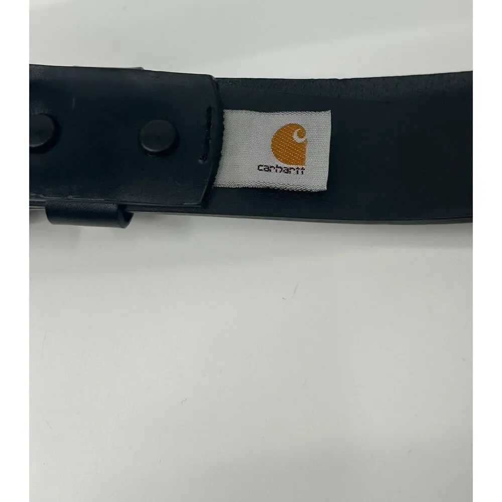 Men's Carhartt 38” Black Leather Belt W Logo Stitching Heavy Duty